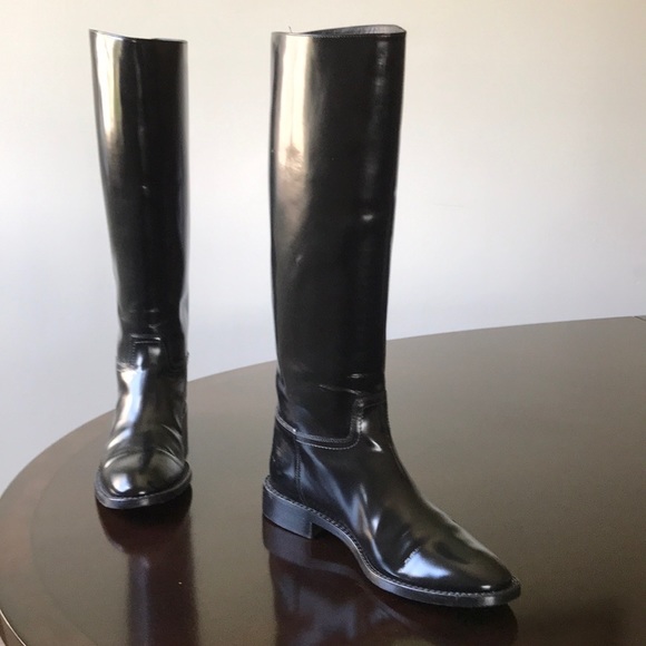 Saint Laurent Paris black Knee hi 8M Combat Boots - Picture 1 of 8
